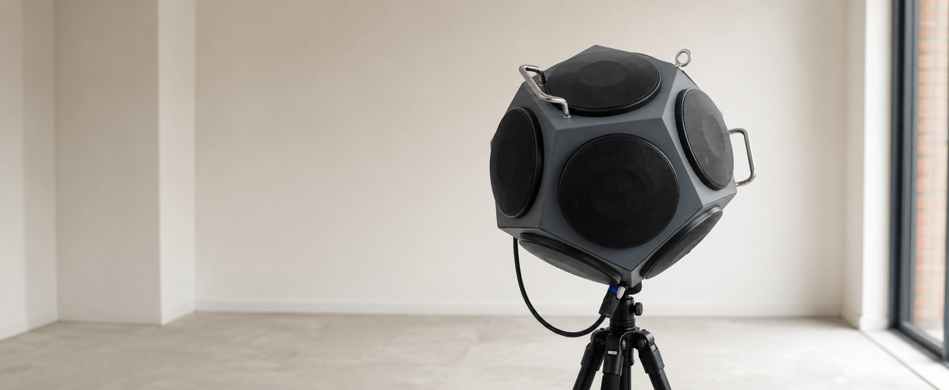 Sound insulation test using a dodecahedron speaker and sound level meter inside a new-build apartment